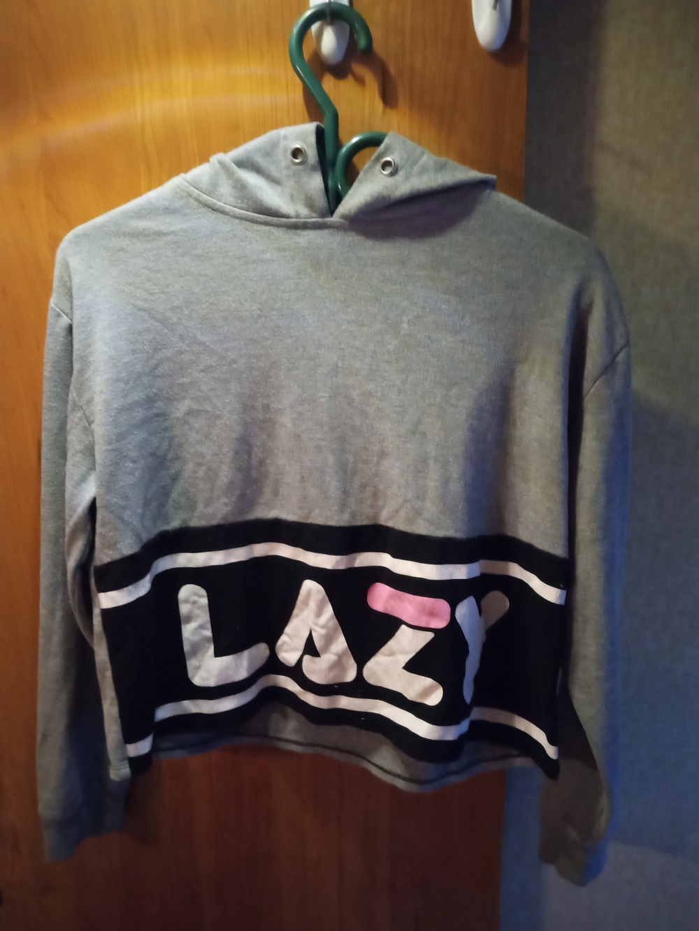 LAZY Grey Cropped Hoodie Sweatshirt